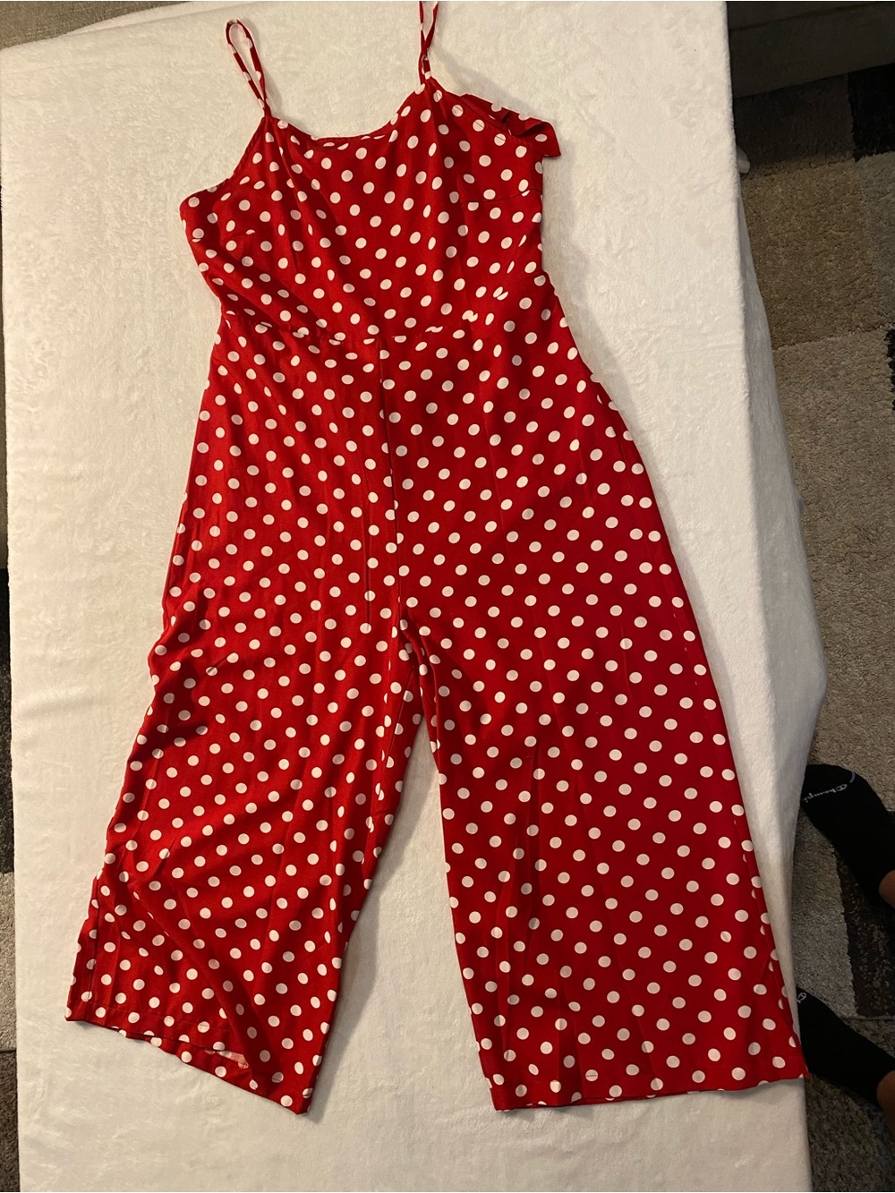 Red Polka Dot Wide-Leg Jumpsuit with Spaghetti Straps